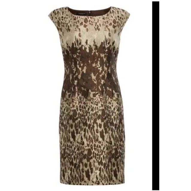 Lafayette 148 New York Josette Ombre Animal Jacquard Dress Brown Sz 4 $498 Euc